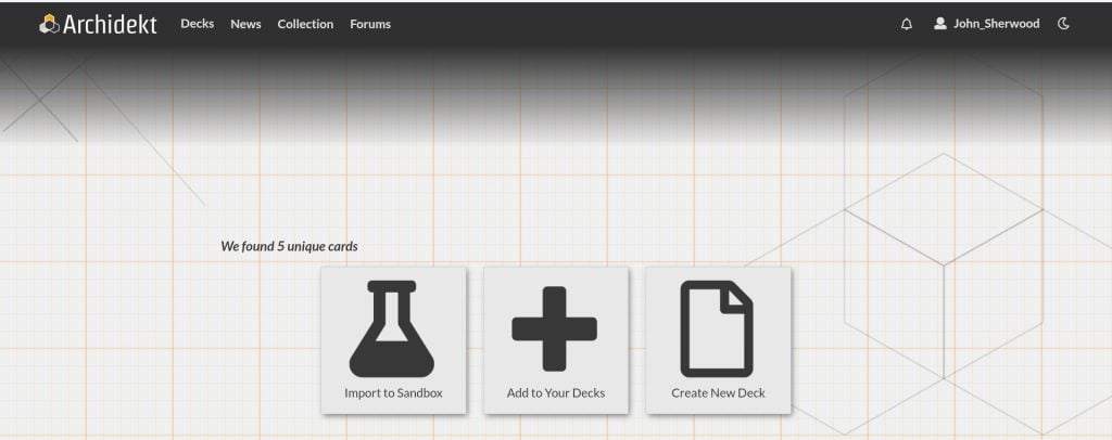 Import screen on Archidekt.