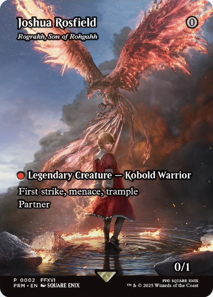 Joshua Rosfield, a reskin of Rograkh, Son of Rohgahh. An event promo for CommandFest and other events. Image credit: Wizards of the Coast and Square Enix