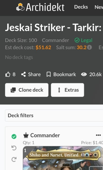 A screenshot of the Clone Deck button on Archidekt.