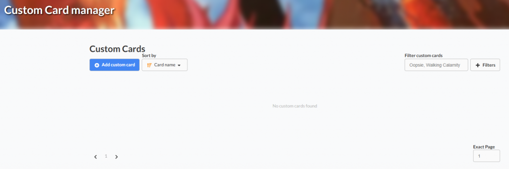 A screenshot of the custom card screen on Archidekt.