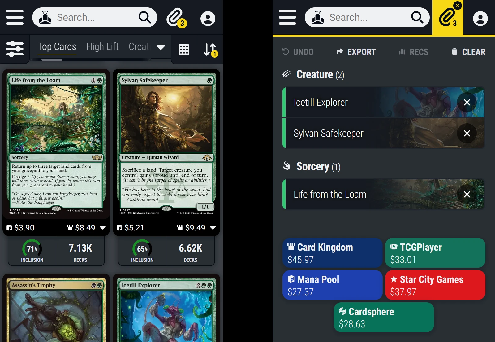 Screenshot of EDHREC Redesign: Mobile