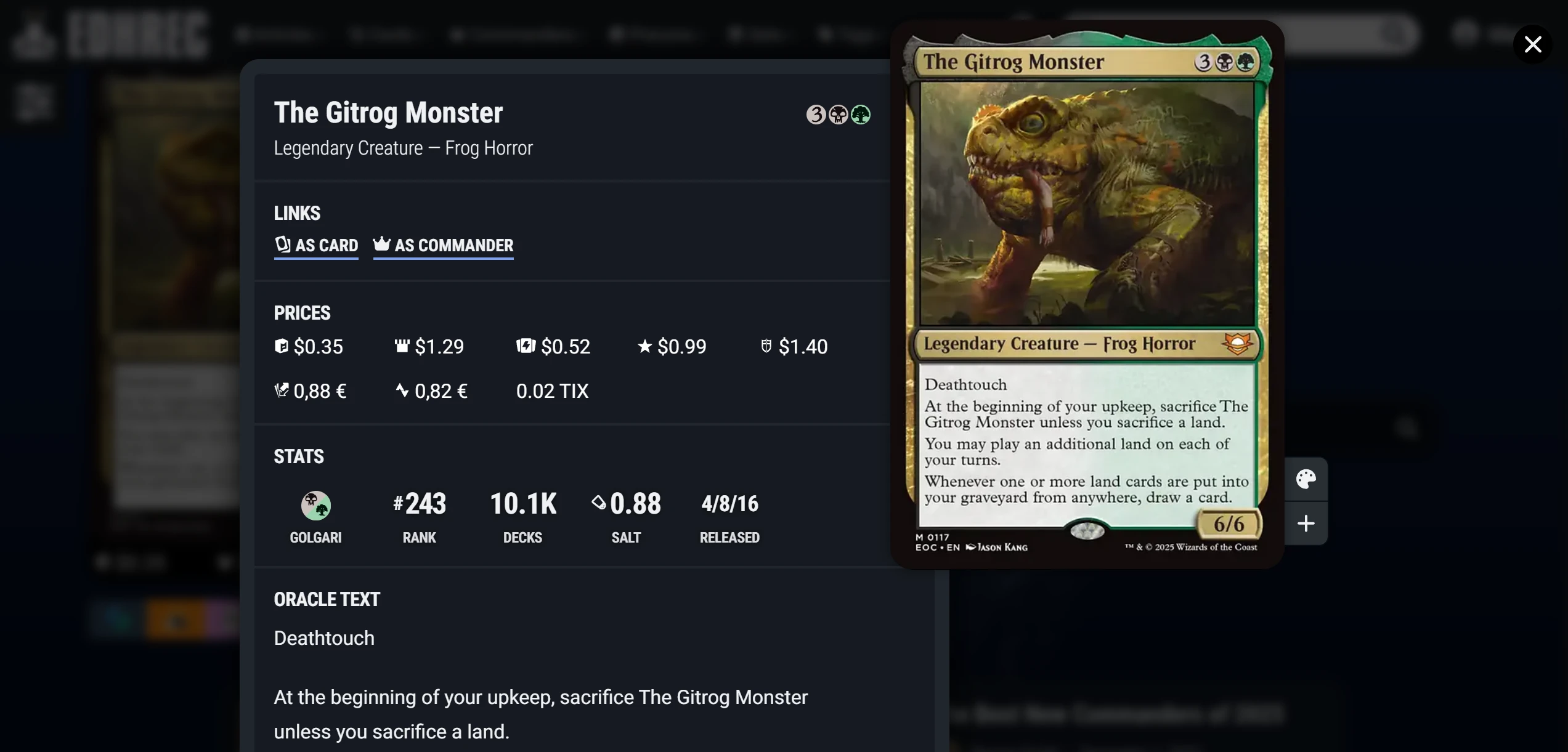 Screenshot of EDHREC Redesign modal