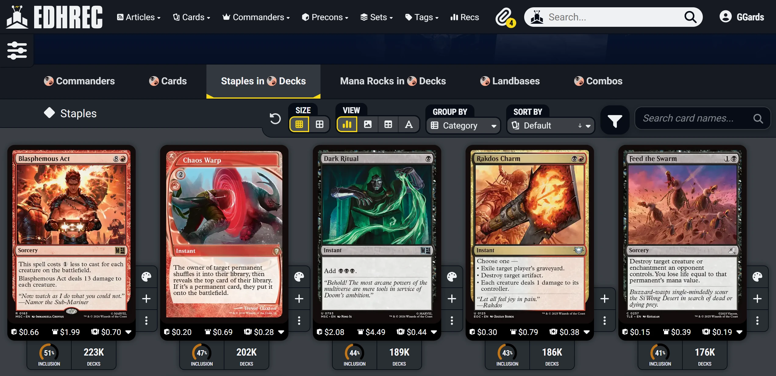 Screenshot of EDHREC Redesign: Tabs